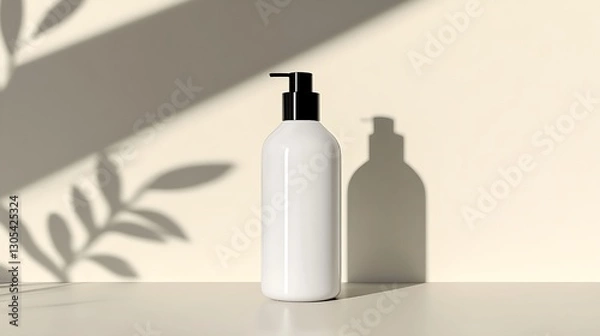 Fototapeta Elegant Minimalist White Bottle with Shadow on Surface