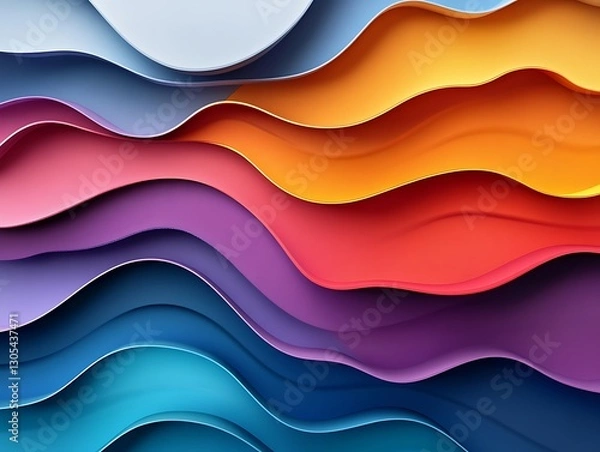 Fototapeta Colorful wavy paper layers abstract background