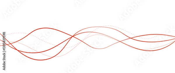 Fototapeta Vector red abstract wave thin curved lines graphic for design