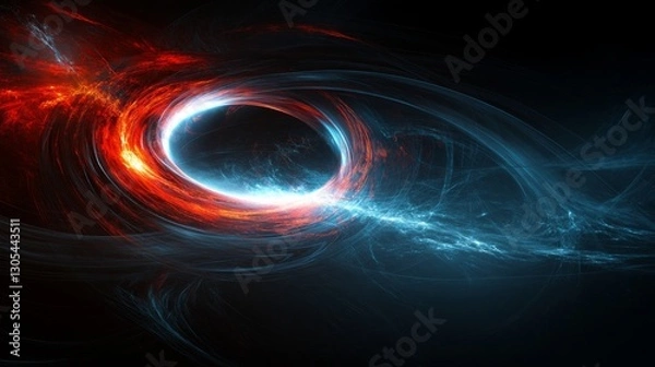 Fototapeta Dynamic waves of red and blue energy create a captivating cosmic swirl in the darkness, evoking a sense of motion and celestial beauty
