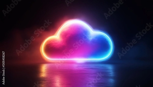 Obraz Vibrant Neon Cloud Illustration with Colorful Light Effects Against a Dark Background for Creative Projects and Digital Art Representations