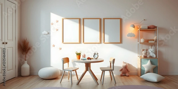 Obraz Minimalist Scandinavian Children's Room with Soft Pastel Decor