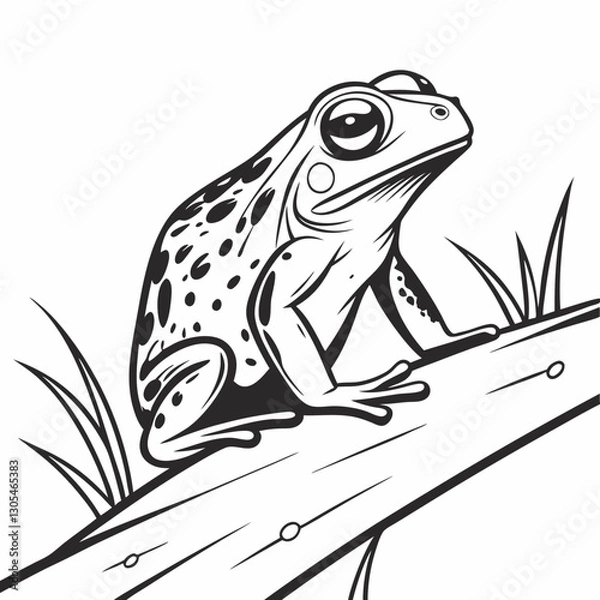Obraz A striking black and white frog drawing with bold outlines, perfect for tattoos, logos, and artistic designs. Ideal for nature and wildlife-themed projects.