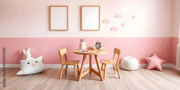 Obraz Minimalist Scandinavian Children's Room with Soft Pastel Decor