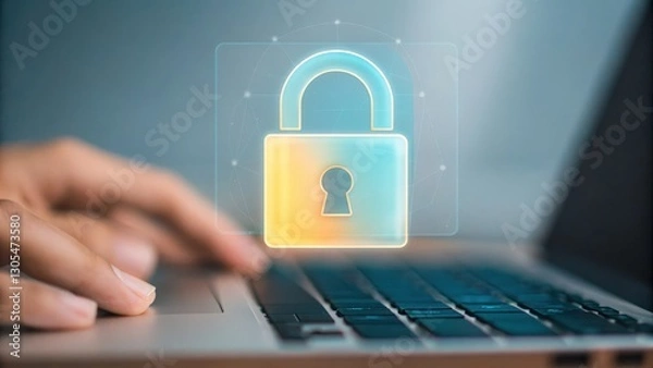 Fototapeta Phishing protection and fraud cybersecurity, A glowing security padlock displayed on a digital screen for cybersecurity themes.