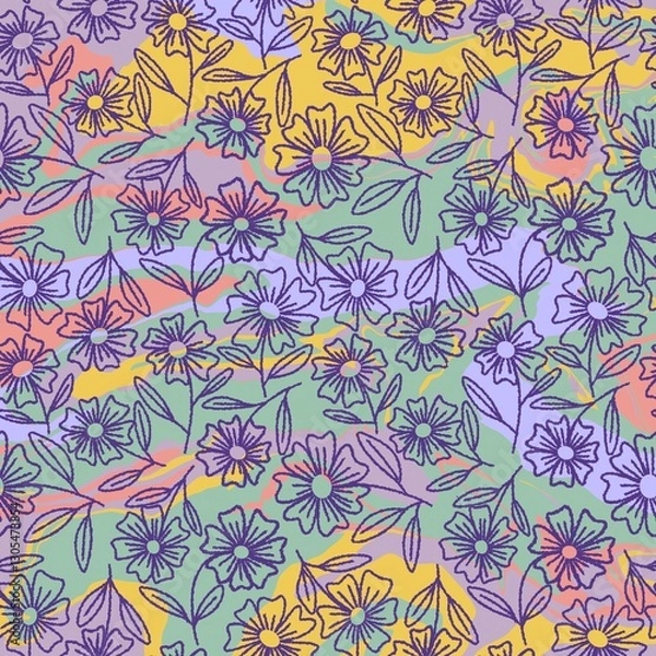 Fototapeta seamless pattern with flowers on colorful background 