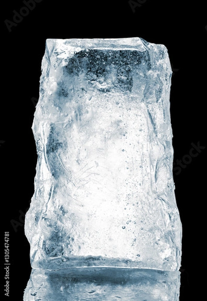 Obraz Crystal clear illuminated natural ice block on a black background with reflective surface.