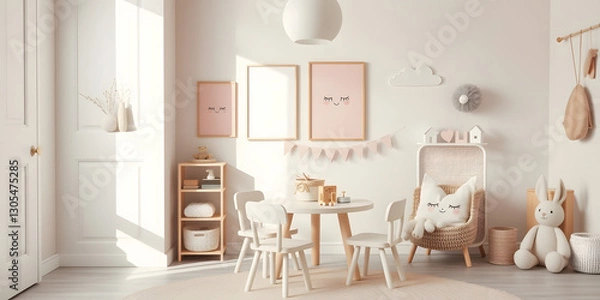 Obraz Minimalist Scandinavian Children's Room with Soft Pastel Decor