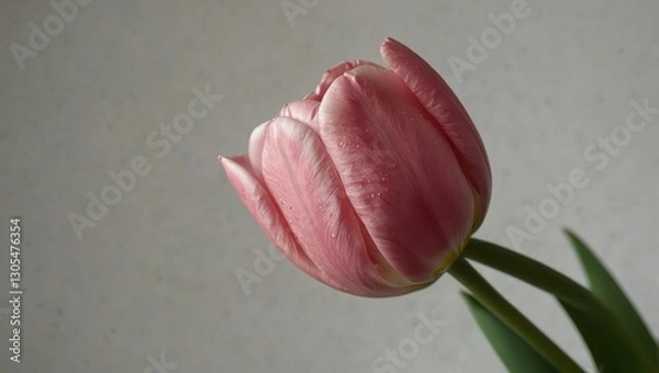 Fototapeta Elegant Pink Tulip Against a Crisp White Background

