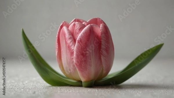 Fototapeta Simple and Graceful Pink Tulip on Pure White Canvas

