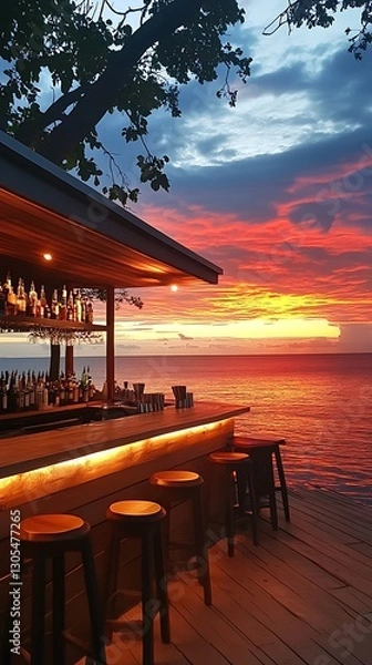 Obraz Beach bar sunset Caribbean ocean view