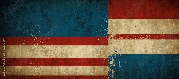 Fototapeta Grungy American Flag Colors Blended into a Vintage Background

