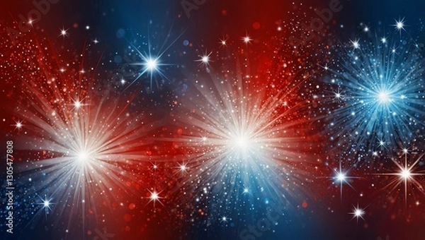 Fototapeta Festive Abstract Background Highlighted by Shimmering Stars in USA Colors

