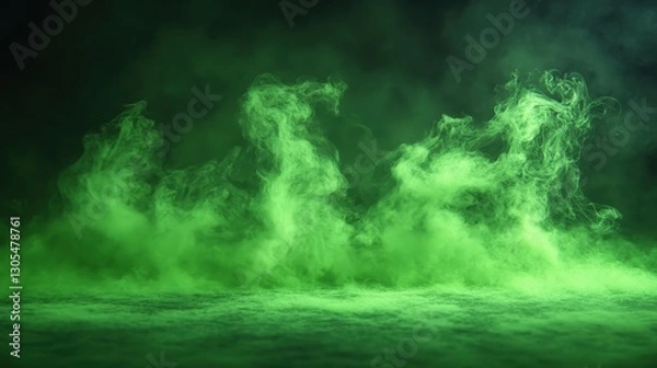 Fototapeta Green Smoke, Dark Background, Eerie Scene