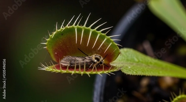 Fototapeta Capturing Moth with Venus Flytrap Predatory Plant in a Macro Shot