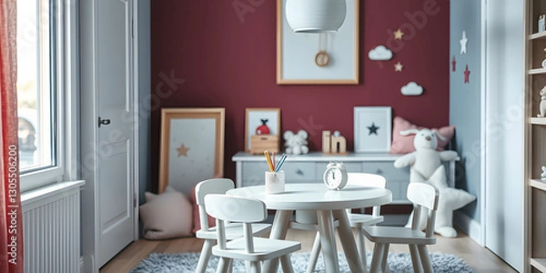 Obraz Minimalist Scandinavian Children's Room with Soft Pastel Decor