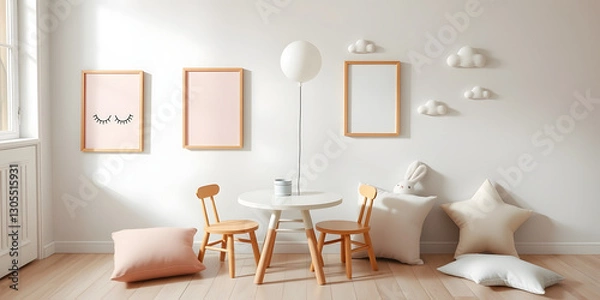 Obraz Minimalist Scandinavian Children's Room with Soft Pastel Decor