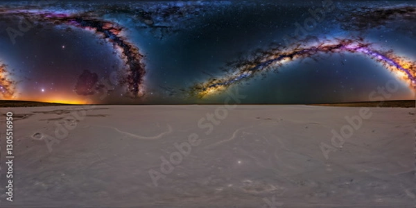 Obraz Full 360 degrees seamless spherical panorama HDRI equirectangular projection of night sky with glittering stars. Texture environment map for lighting and reflection source rendering 3d scenes.