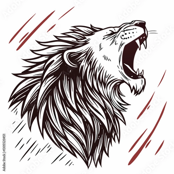 Obraz  A fierce roaring lion head tattoo-style engraving sketch, created with generative AI. Perfect for tattoos, logos, and bold designs. High-quality vector illustration