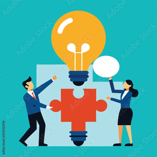 Fototapeta Collaborative Idea Building: Lightbulb Puzzle Vector