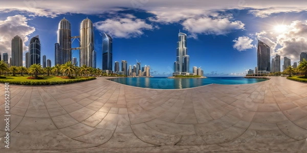 Obraz Full 360 degrees seamless spherical panorama HDRI equirectangular projection of An atmospheric urban street. Texture environment map for lighting and reflection source rendering 3d scenes.