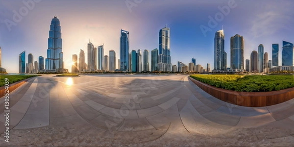 Obraz Full 360 degrees seamless spherical panorama HDRI equirectangular projection of An atmospheric urban street. Texture environment map for lighting and reflection source rendering 3d scenes.