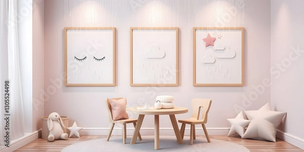 Obraz Minimalist Scandinavian Children's Room with Soft Pastel Decor