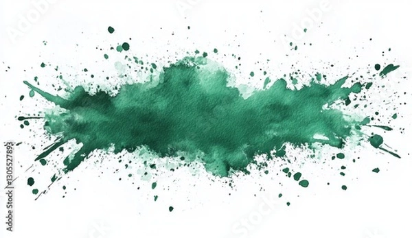 Fototapeta A vibrant green watercolor splash with splatters, creating an artistic and dynamic effect on a white background.