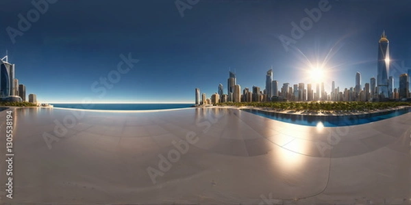 Obraz Full 360 degrees seamless spherical panorama HDRI equirectangular projection of An atmospheric urban street. Texture environment map for lighting and reflection source rendering 3d scenes.