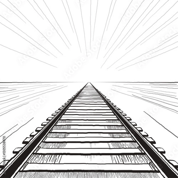 Obraz Vector illustration of a railroad track in perspective view. Isolated stock image ideal for transportation, travel, and adventure-themed designs with a minimal and graphic style.