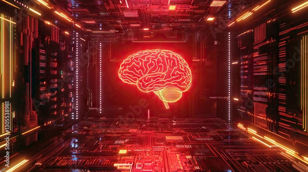 Obraz brain technology circuits artificial intelligence AI A.I. futuristic quantum computing