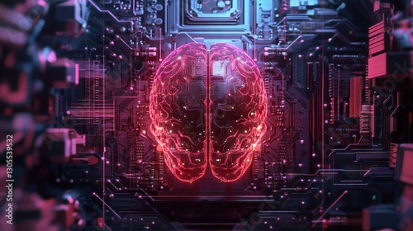 Obraz brain technology circuits artificial intelligence AI A.I. futuristic quantum computing