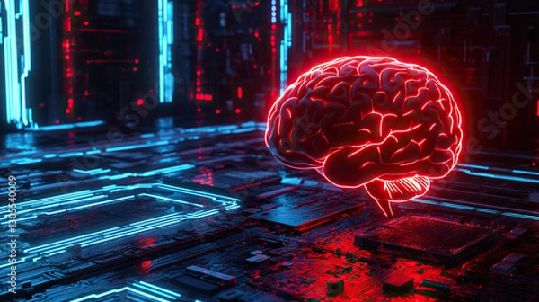 Obraz brain technology circuits artificial intelligence AI A.I. futuristic quantum computing