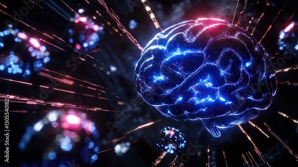 Obraz brain technology circuits artificial intelligence AI A.I. futuristic quantum computing