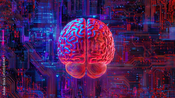 Obraz brain technology circuits artificial intelligence AI A.I. futuristic quantum computing
