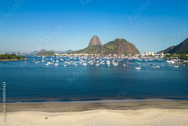 Fototapeta View of Empty Botafogo Beach With the Sugarloaf Mountain in the Horizon, in Rio de Janeiro, Brazil