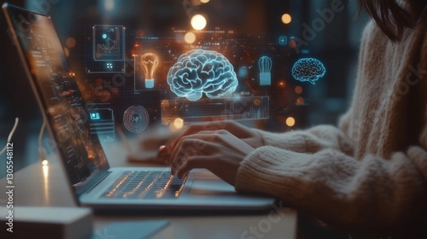 Obraz Futuristic Online Learning with Holographic Interface on Laptop