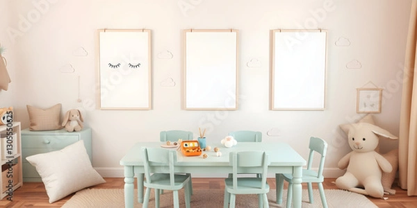 Obraz Minimalist Scandinavian Children's Room with Soft Pastel Decor