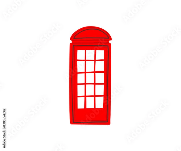 Fototapeta A charming hand-drawn illustration of a classic red telephone booth. Minimalist flat style with clean lines and vibrant colors. London, vintage, communication.