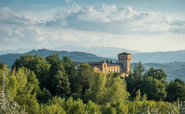 Obraz building on a hilltop with trees