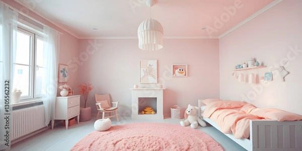 Obraz Minimalist Scandinavian Children's Room with Soft Pastel Decor