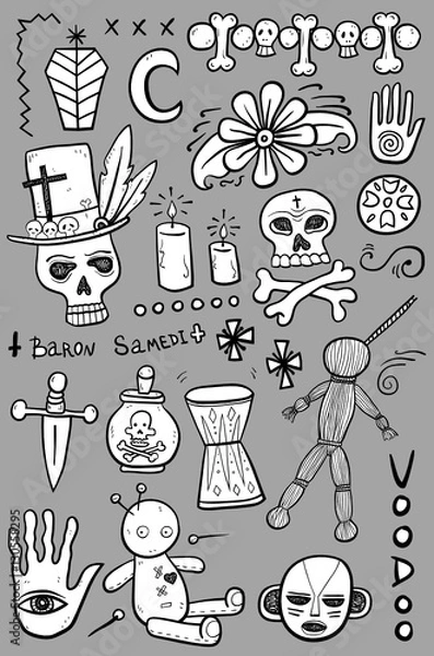 Obraz Set of hand drawn voodoo objects