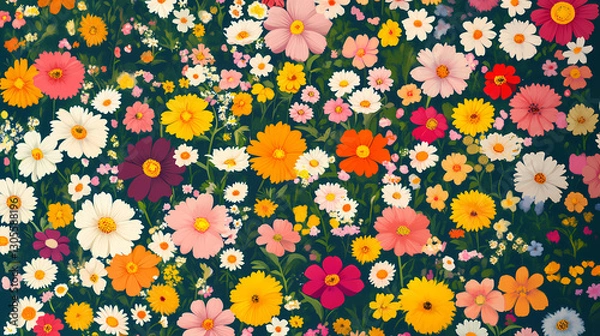 Fototapeta Colorful flowers pattern painting backgrounds art. Abundance - Field. Illustration