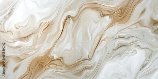 Fototapeta White and beige abstract marble pattern, with fluid lines and smooth curves, serves as a background for design
