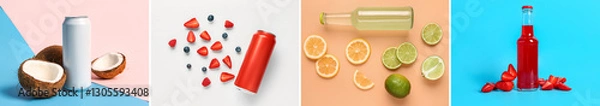Fototapeta Set of different sodas on color background