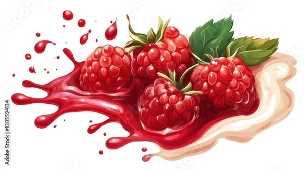 Fototapeta Beautiful Raspberries Surrounded By Splash Of Red Raspberry Juice