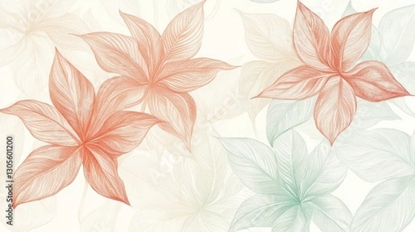 Fototapeta Several stylized detailed flowers are displayed across a light background