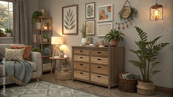 Fototapeta Home living room interior with drawer decorati