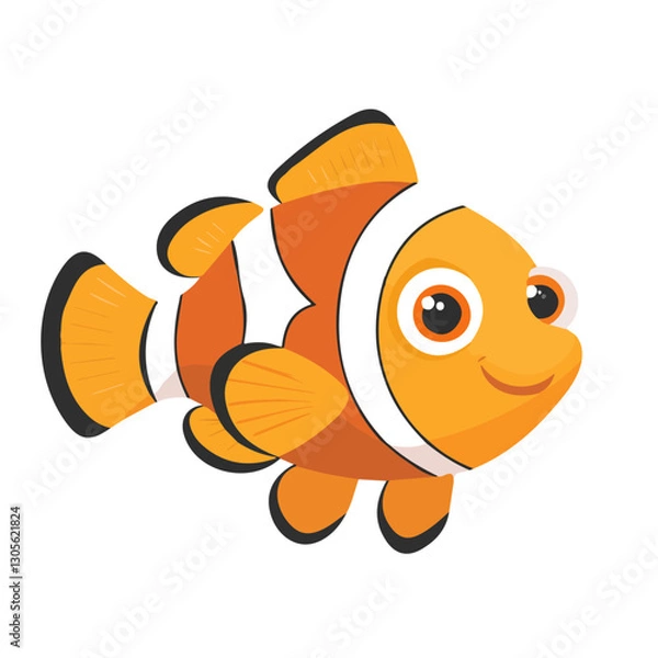 Fototapeta 2D flat vector illustration clownfish face icon isolated on a white background.

