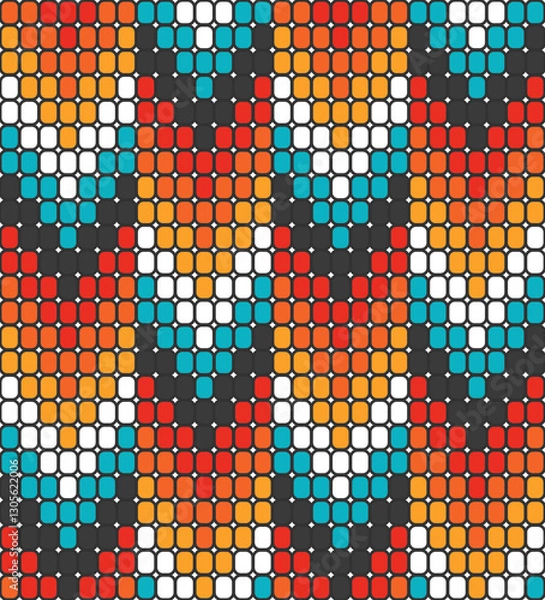 Fototapeta Native American Aztec beads arrows motif colorful Vector Pattern, tribal beaded geometrics in red, orange, yellow, teal seamless pattern.